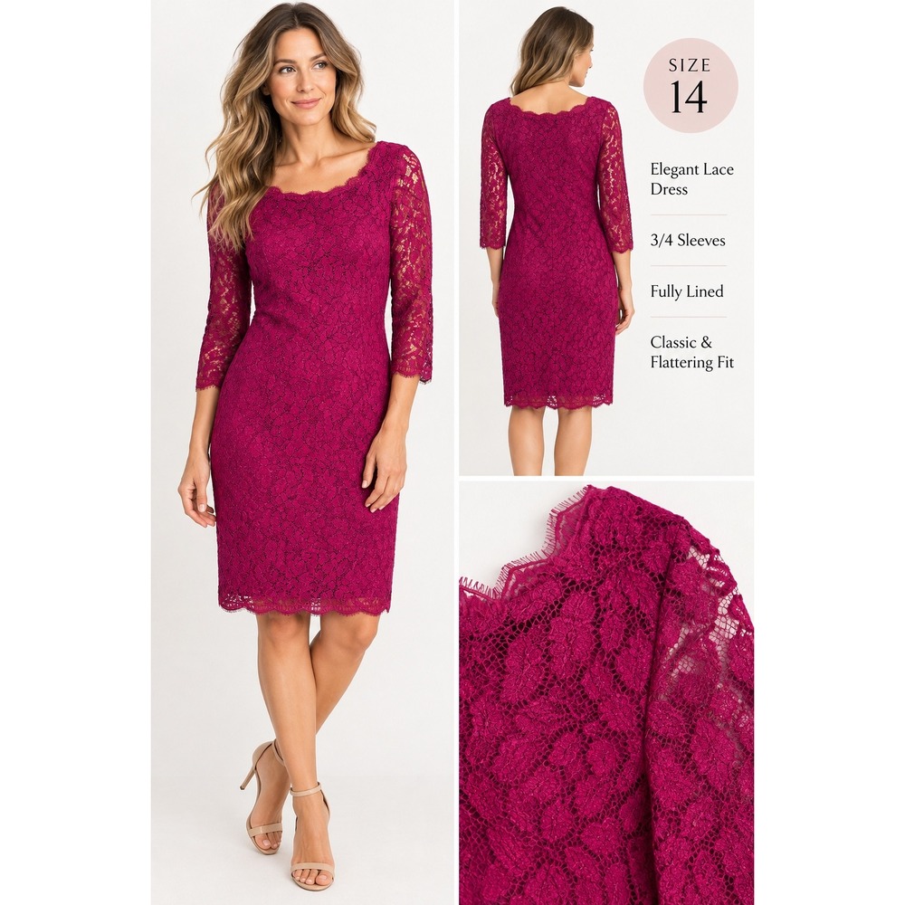 Diane von Furstenberg Zarita Lace Dress Magenta Pink Size 14 Sheath Exposed Zip